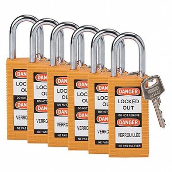 BRADY Lockout Padlock KA Orange 3 H PK6, 39N283