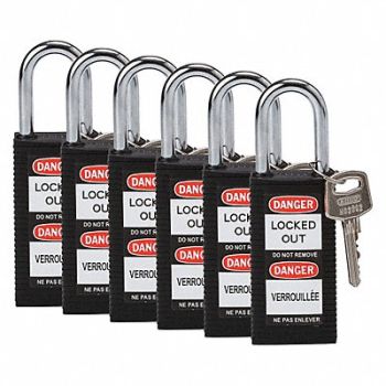 BRADY Lockout Padlock KD Black 3 H PK6, 39N266