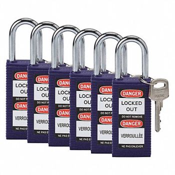 BRADY Lockout Padlock KA Purple 3 H PK6, 39N286