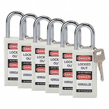 BRADY Lockout Padlock KA White 3 H PK6, 39N287