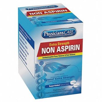 PHYSICIANSCARE Non-Aspirin Pain Relief Tablet PK125, 39N843