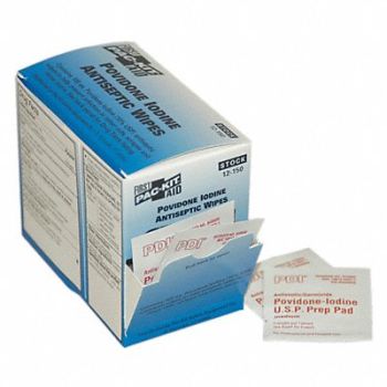 FIRST AID ONLY PVP Wipes Antiseptics PK100, 39N901