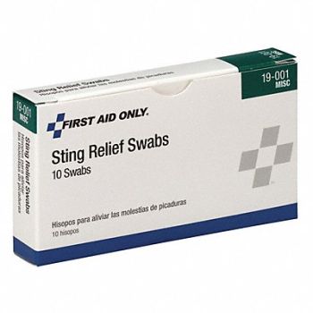 FIRST AID ONLY Sting Relief Swabs PK10, 39N930