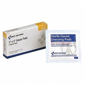 FIRST AID ONLY Gauze Pad Sterile White No Gauze PK6, 39N954