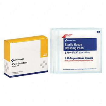 FIRST AID ONLY Gauze Pad Sterile White No Gauze PK10, 39N963