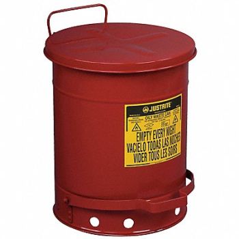 JUSTRITE F8424 Oily Waste Can 10 gal Steel Red, 3AD94
