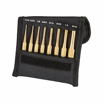STARRETT Drive Pin Punch Set 8 Pieces Brass, 3AET9