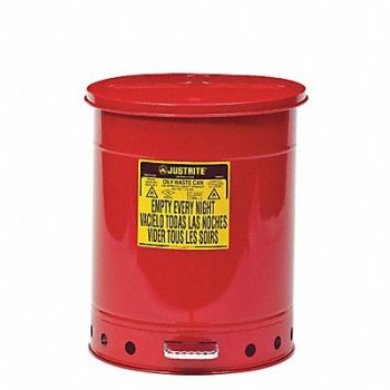 JUSTRITE F8423 Oily Waste Can 14 gal Steel Red, 3AL71