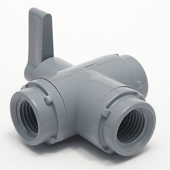 GRAINGER APPROVED PVC Ball Valve 3-Way FNPT x FNPT 1/4 in, 3CGG3