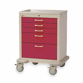 METRO Medical Cart Steel/Polymer Red/Lt.Taupe, 3CWF3