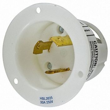 HUBBELL Flanged Inlet 250V 30A L6-30P 2P 3W 1PH, 3D074