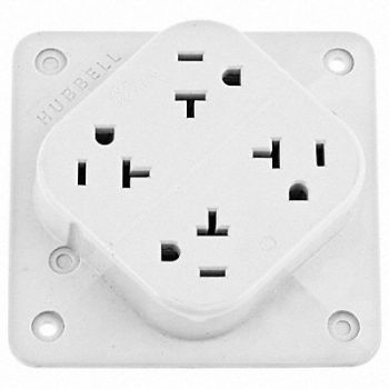 HUBBELL Receptacle Quad 20A 5-20R 125V White, 3D142