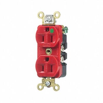 HUBBELL Receptacle Duplex 15A 5-15R 125V Red, 3D284