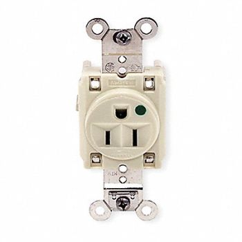 HUBBELL Receptacle Single 15A 5-15R 125V Ivory, 3D286