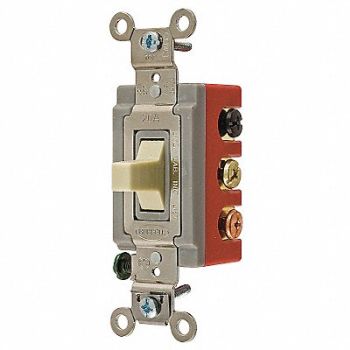 HUBBELL Wall Switch 2-Pole Toggle 20A Ivory, 3D374