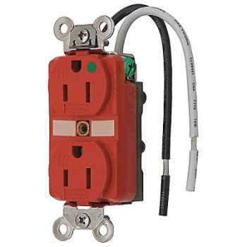 HUBBELL Receptacle Duplex 15A 5-15R 125V Red, 3D454