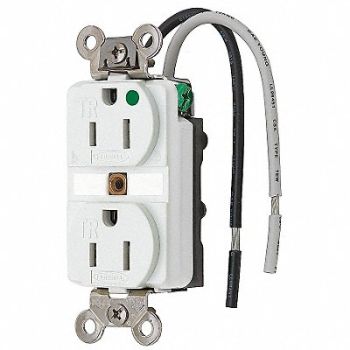 HUBBELL Receptacle Duplex 15A 5-15R 125V White, 3D455