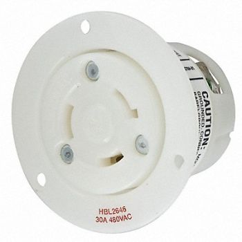 HUBBELL Flng Lck Recpt 30 A Wht Nyl L8-30R 1Gng, 3D632