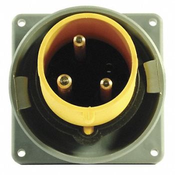 HUBBELL IEC Pin and Sleeve Inlet 30A 125V Yellow, 3D694
