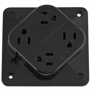 HUBBELL Receptacle Quad 15A 5-15R 125V Black, 3D744