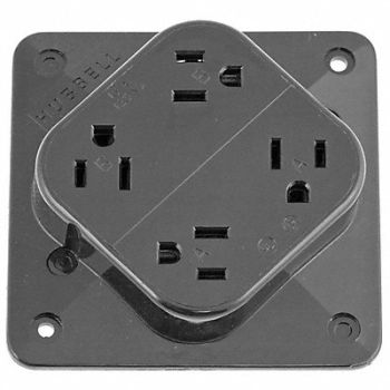 HUBBELL Receptacle Quad 15A 5-15R 125V Gray, 3D745