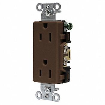HUBBELL Receptacle Deco 15A 5-15R 125V Brown, 3DVU1
