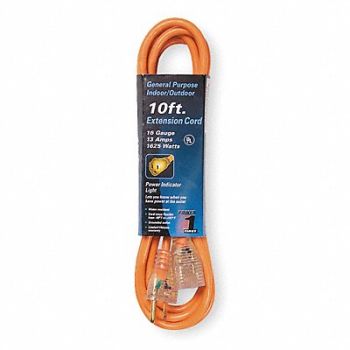 POWER FIRST Extension Cord 10ft 16Ga 13A SJTW Orange, 3EA97