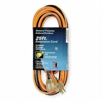 POWER FIRST Ltd Ext Crd 25ft 14Ga 15A SJTW Org/Blk, 3EA99