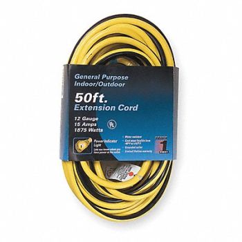POWER FIRST Ltd Ext Crd 50ft 12Ga 15A SJTW Yel/Blk, 3EB10