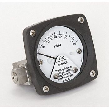 MIDWEST INSTRUMENT Pressure Gauge 0 to 75 psi, 3GVA8