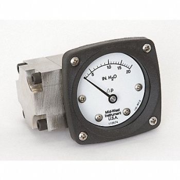 MIDWEST INSTRUMENT D0757 Pressure Gauge 0 to 20 In H2O, 3GVE5