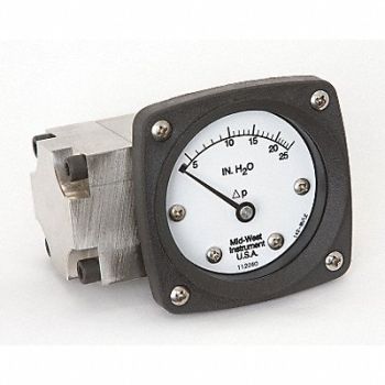 MIDWEST INSTRUMENT D0757 Pressure Gauge 0 to 25 In H2O, 3GVE6