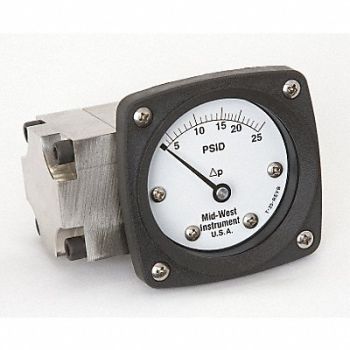 MIDWEST INSTRUMENT D0757 Pressure Gauge 0 to 25 psi, 3GVF6