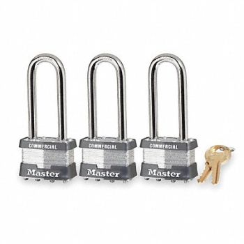 MASTER LOCK Keyed Padlock Rectangle Silver PK3, 3HUJ4