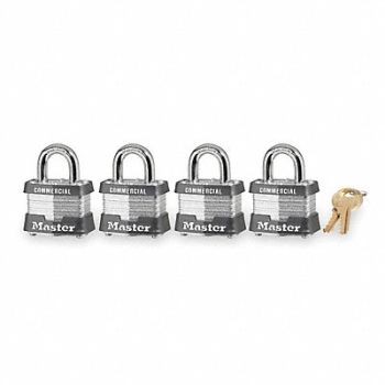 MASTER LOCK Keyed Padlock 5/8 in Rectangle Slvr PK4, 3HWK7