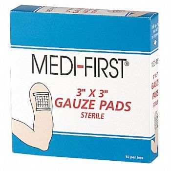 MEDI-FIRST Gauze Pad Cotton Blend Gauze PK10, 3JMD9