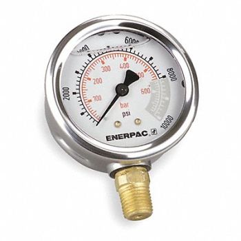ENERPAC Pressure Gauge 0 to 10000 psi 4 Dial, 5ZL41