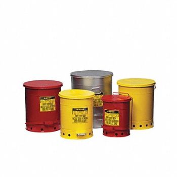 JUSTRITE E6820 Oily Waste Can 10 gal Steel Red, 3LCR3