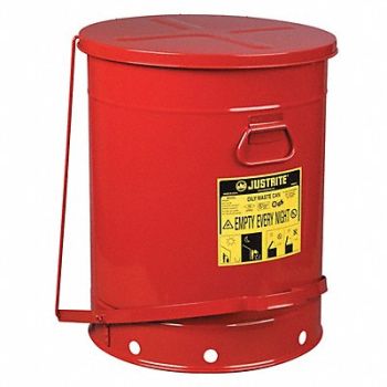JUSTRITE E6822 Oily Waste Can 21 gal Steel Red, 3LCR4