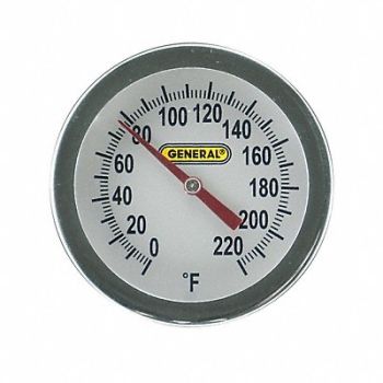 GENERAL Bimetal Thermom 2 In Dial 0 to 220F, 3LNW2