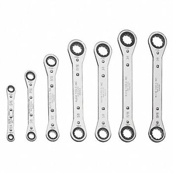 KLEIN TOOLS Box End Wrench Set Chrome Offset SAE, 3LZP6