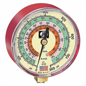 JB INDUSTRIES Gauge 3-1/8 In Dia High Side Red 800 psi, 3MRF5
