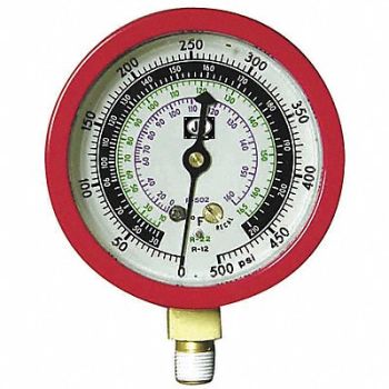 JB INDUSTRIES Gauge 3-1/8 In Dia High Side Red 800 psi, 3MRF7