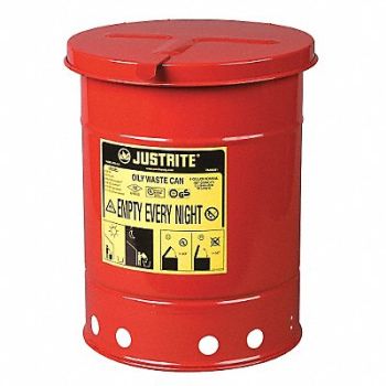 JUSTRITE Oily Waste Can 6 gal Steel Red, 3TCH4