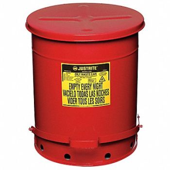 JUSTRITE E6821 Oily Waste Can 14 gal Steel Red, 3TCH8