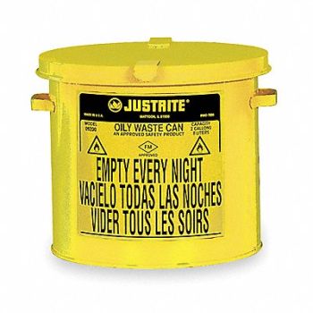 JUSTRITE F0097 Countertop Oily Waste Can 2 gal Yellow, 3TCH9