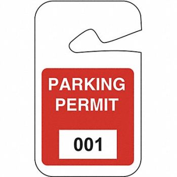 BRADY Parking Permits Rearview 001-100 Wht/Red, 3TME9