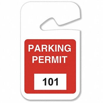 BRADY Parking Permits Rearview 101-200 Wht/Red, 3TMF1