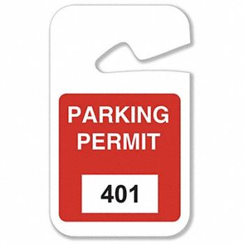 BRADY Parking Permits Rearview 401-500 Wht/Red, 3TMF4