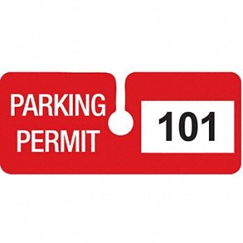 BRADY Parking Permits Rearview Wht/Red PK100, 3TMH3